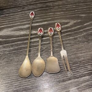 EPNS Cattleya set of 4 Silver plated  Purple Flower